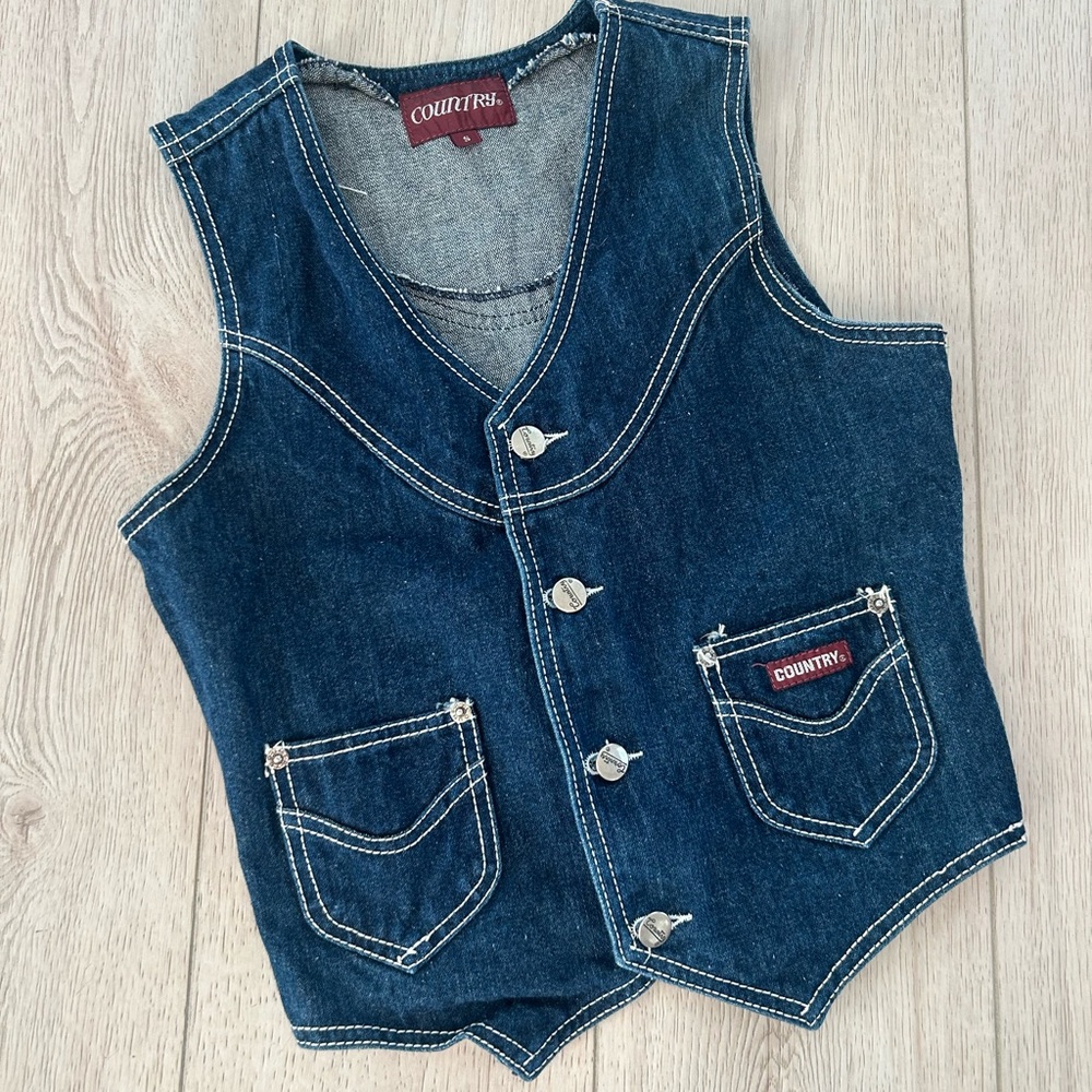 Vintage Denim Vest with Button Closure